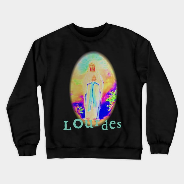 Our Lady of Lourdes Virgin Mary St Bernadette France Catholic Crewneck Sweatshirt by hispanicworld